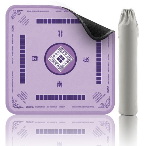 2F22E Purple mahjong mat with drawstring storage bag