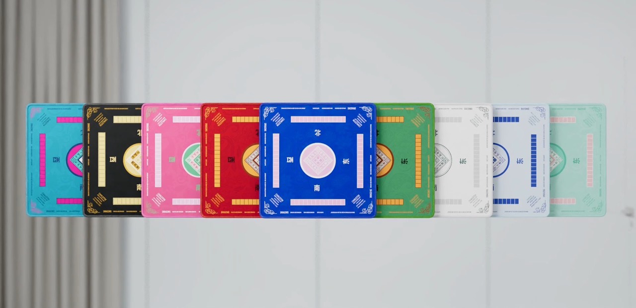 Nine 2F22E mahjong mat colors lined up